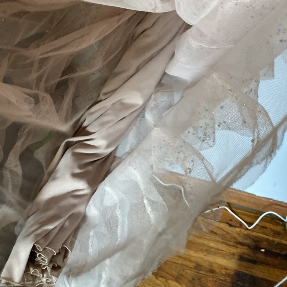 Fairy core mermaid ruffled beige nude cream tan sparkly glitter multicolor dress - Picture 11 of 11